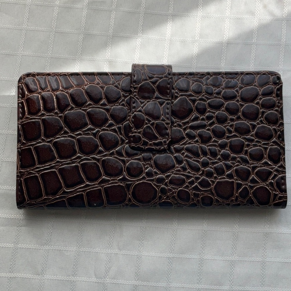 3 for $30 item - Brown Crocodile Embossed Checkbook Cover/Wallet